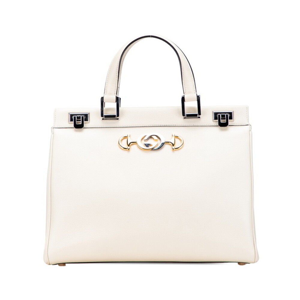 GUCCI Authentic White Leather Horsebit Bag